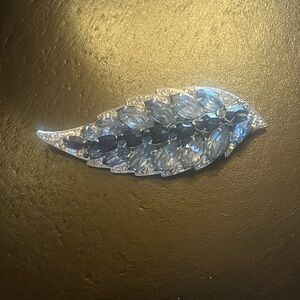 Blue Leaf Rhinestone Brooch marked Eisenberg